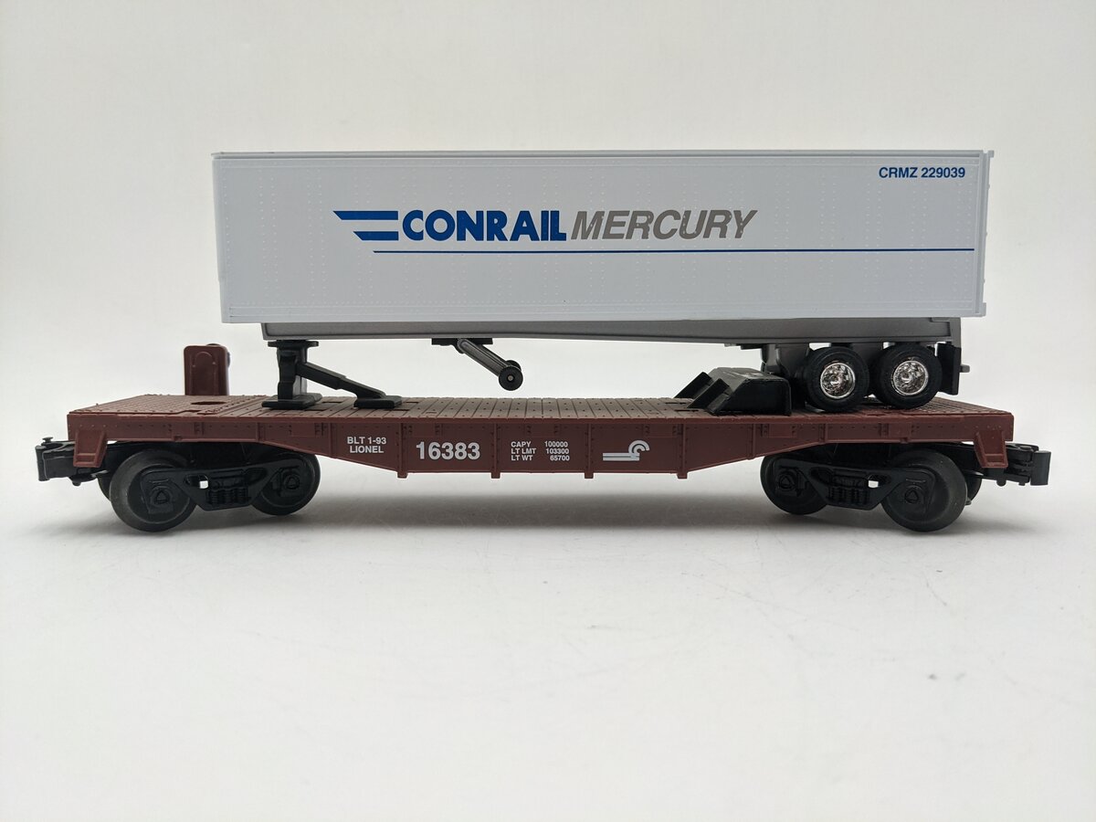Lionel 6-16383 O Gauge Conrail Flatcar w/Trailer EX