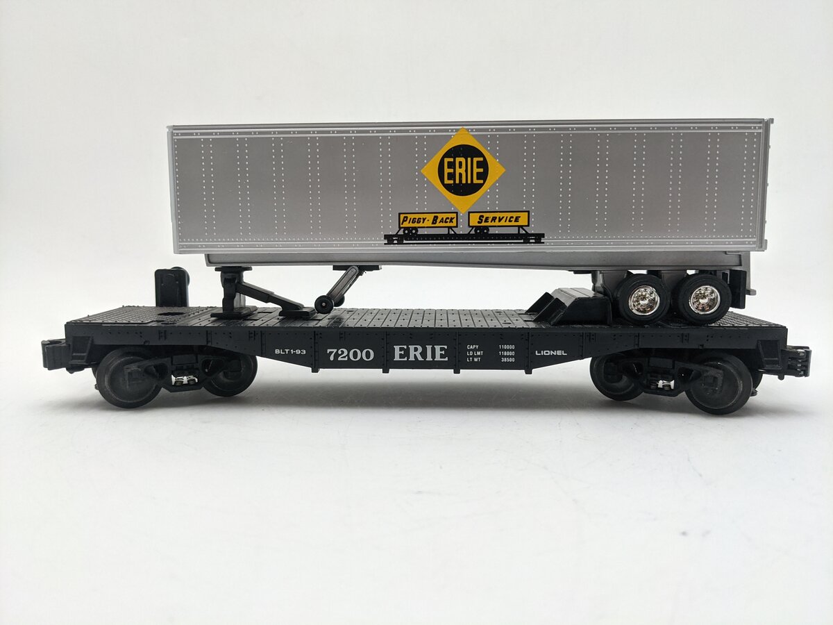 Lionel 6-19415 O Gauge Erie Flatcar #7200 w/ Trailer EX