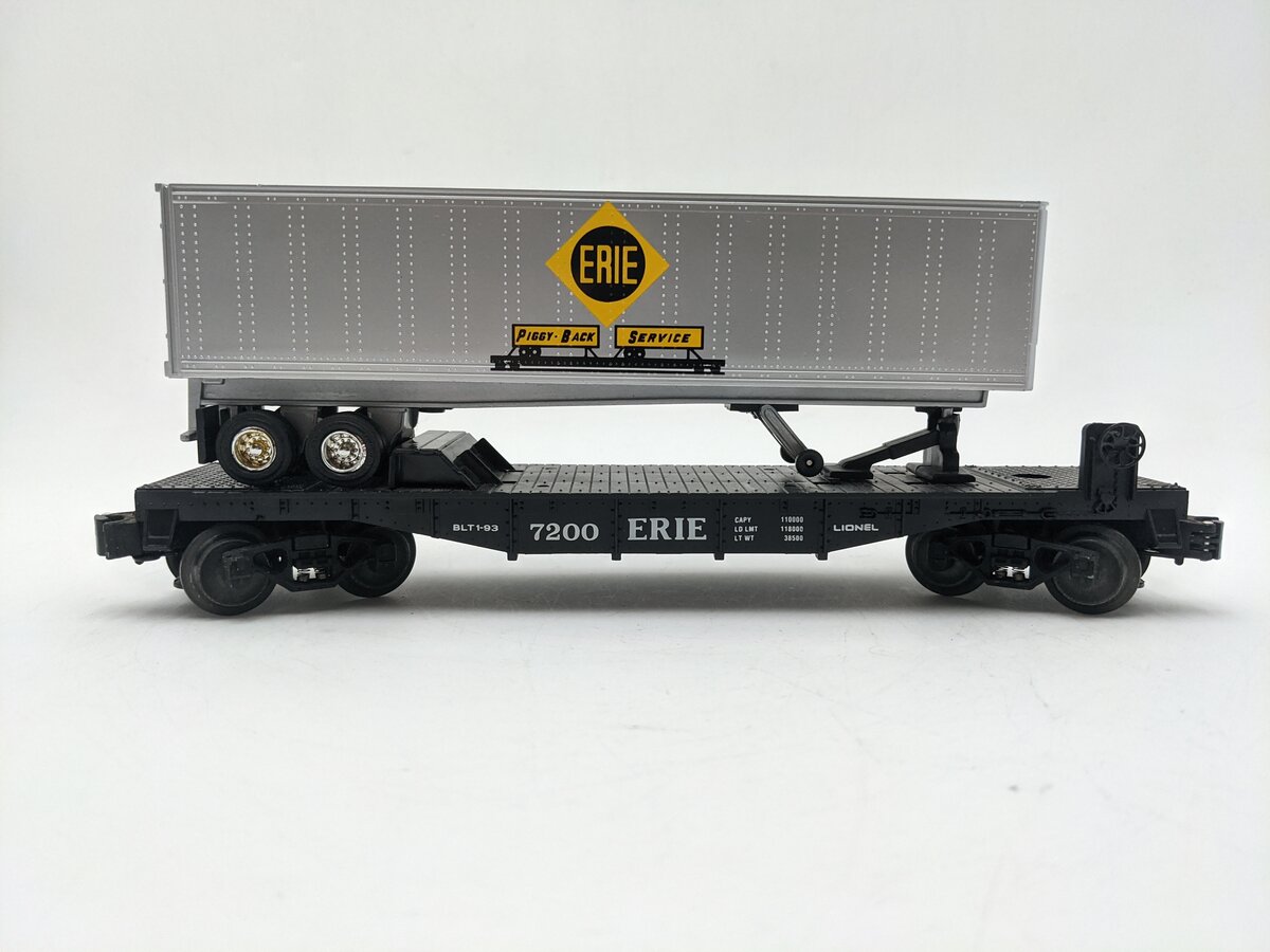 Lionel 6-19415 O Gauge Erie Flatcar #7200 w/ Trailer EX