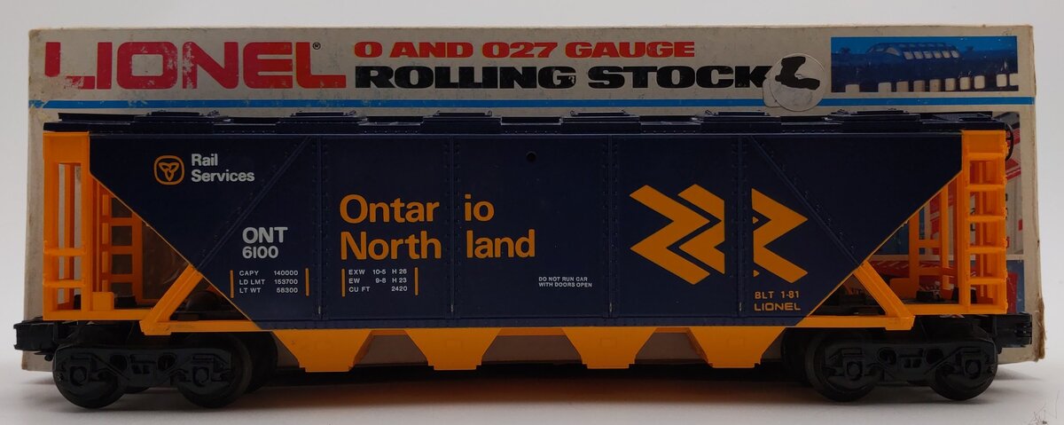Lionel 6-6100 O Gauge Ontario Northland Covered Quad Hopper EX/Box