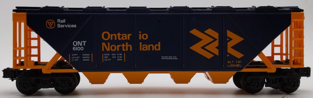 Lionel 6-6100 O Gauge Ontario Northland Covered Quad Hopper EX/Box