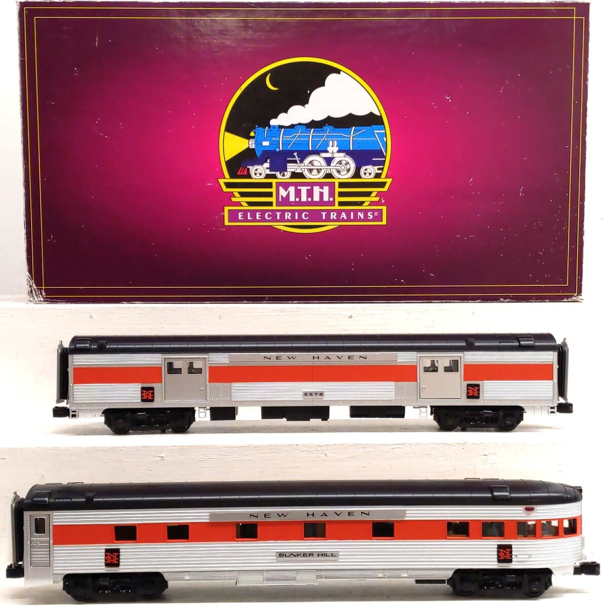 MTH 20-5666a O New Haven 2-Car 70' Streamlined Baggage/Observation Passenger Set LN/Box