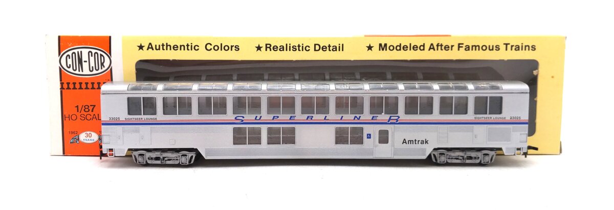 Con-Cor 0001-000843 HO Amtrak Ph IV 85' Streamlined Superliner Lounge/Café Car EX/Box