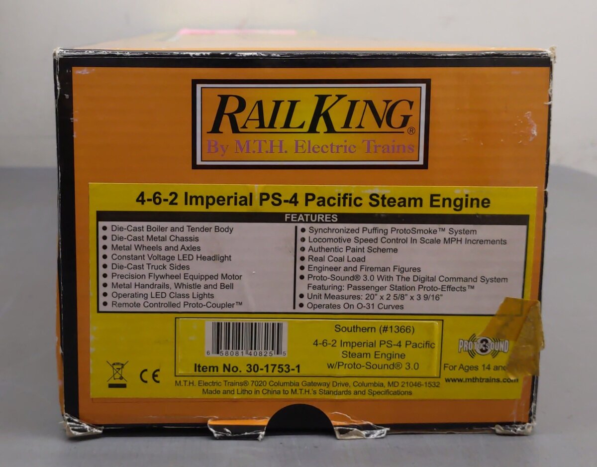 MTH 30-1753-1 O 4-6-2 PS-4 Imperial Pacific Steam Engine w/Proto-Sound 3.0 #1366 LN/Box