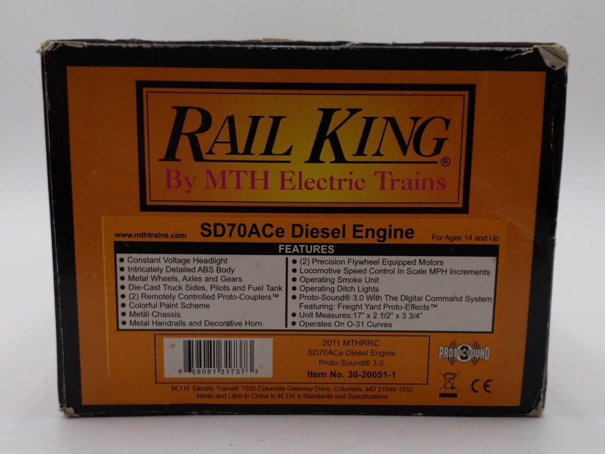 MTH 30-20051-1 MTHRRC SD70ACe Diesel Engine #2011 w/Proto-Sound 2.0 LN/Box