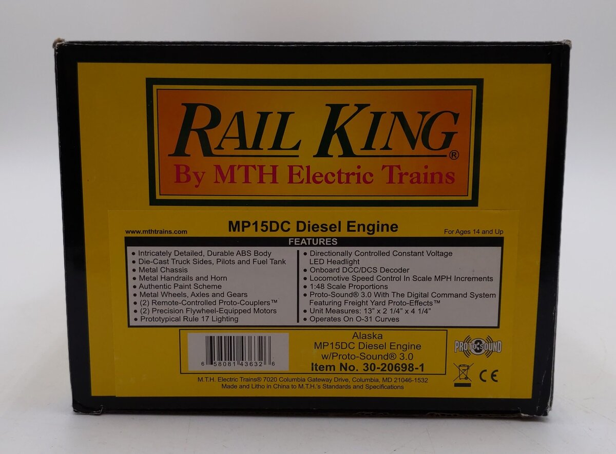 MTH 30-20698-1 O Gauge Alaska MP15DC Diesel Engine #1554 W/ Proto-Sound 3.0 LN/Box