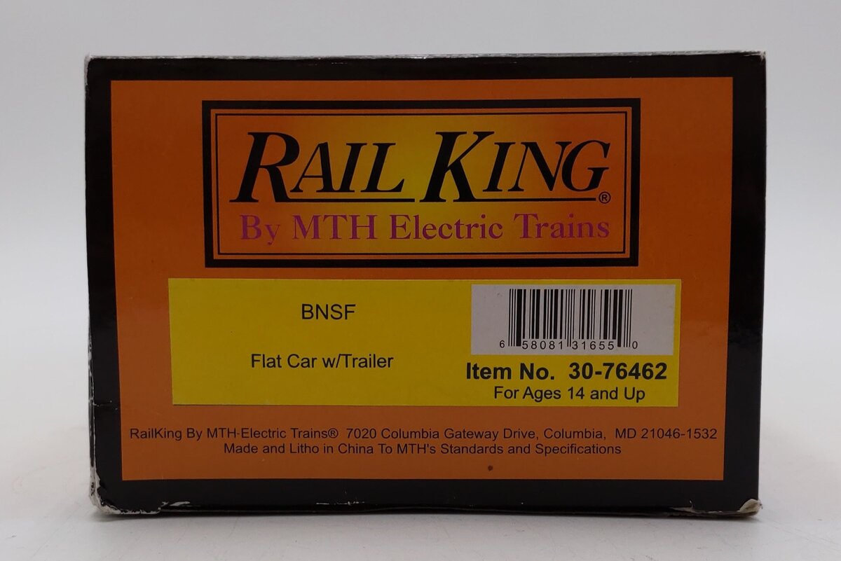 MTH 30-76462 O Burlington Northern Santa Fe Flat Car w/ Trailer #545650 LN/Box
