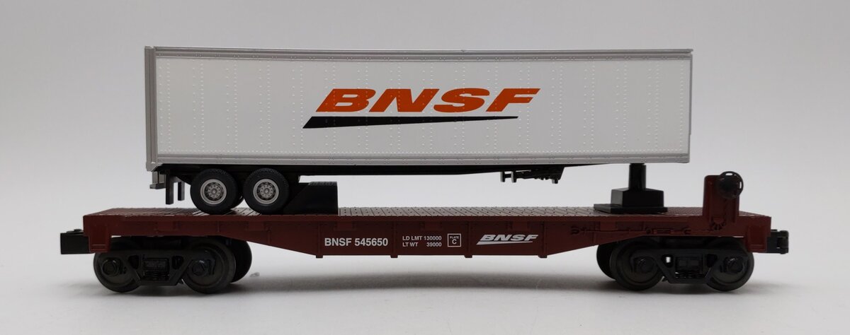 MTH 30-76462 O Burlington Northern Santa Fe Flat Car w/ Trailer #545650 LN/Box