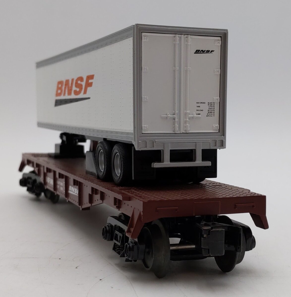 MTH 30-76462 O Burlington Northern Santa Fe Flat Car w/ Trailer #545650 LN/Box