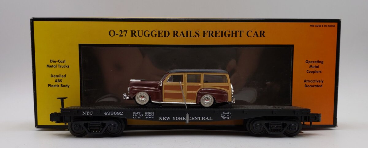 MTH 33-7614 O Gauge New York Central Flat Car w/48 Ford Woody PicKUp LN/Box