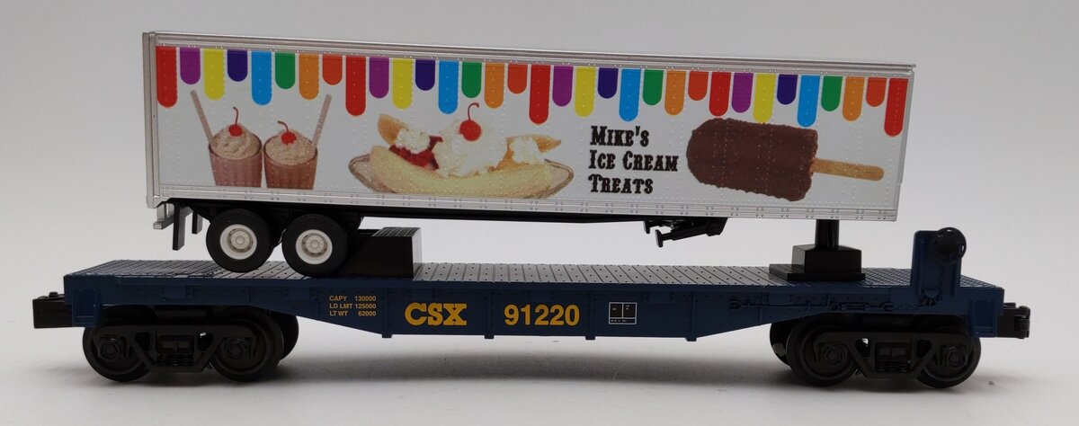 MTH 30-76815 O CSX RailKing Flatcar with 40' Trailer #91220 LN/Box
