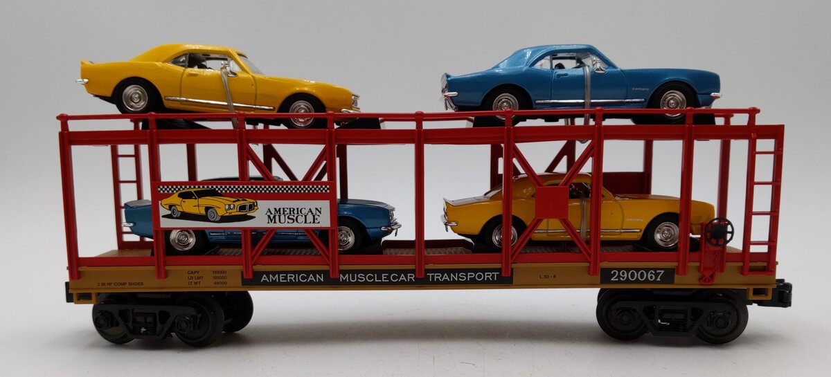 MTH 30-76727 O American Muscle Car Auto Carrier Flat Car w/ 4 '67 Chevy Z-28 LN/Box