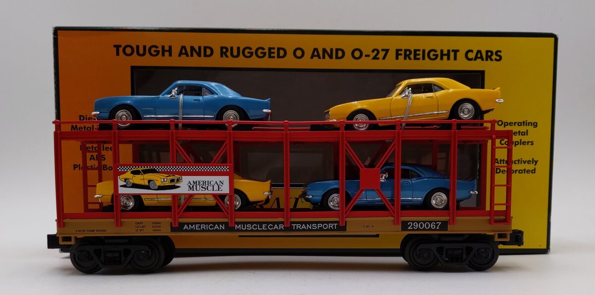 MTH 30-76727 O American Muscle Car Auto Carrier Flat Car w/ 4 '67 Chevy Z-28 LN/Box