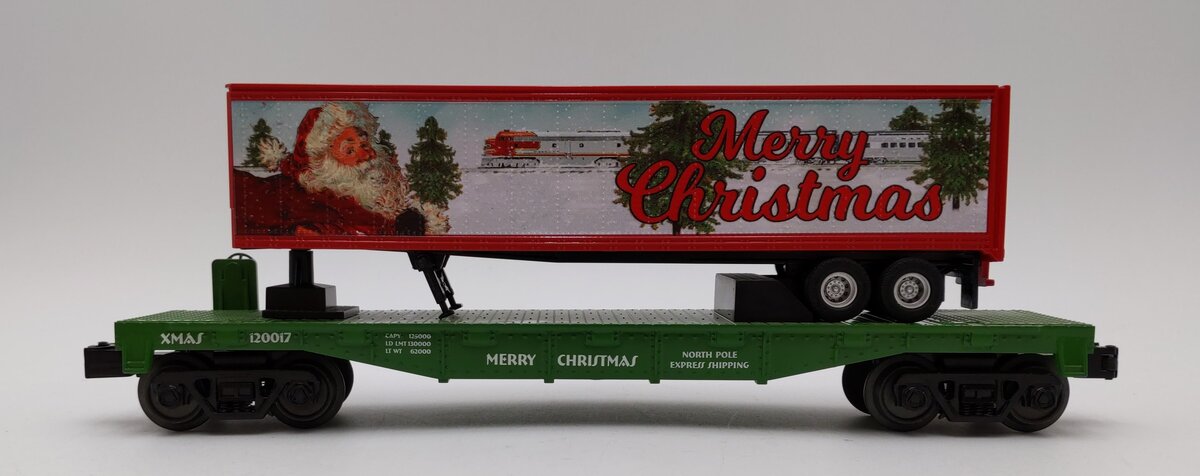 MTH 30-76687 O Christmas Flat Car with 40’ Trailer #120017 LN/Box