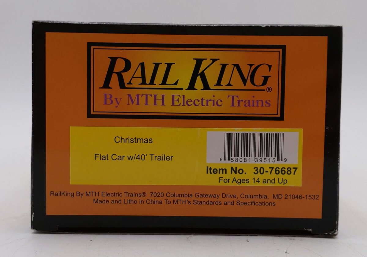 MTH 30-76687 O Christmas Flat Car with 40’ Trailer #120017 LN/Box