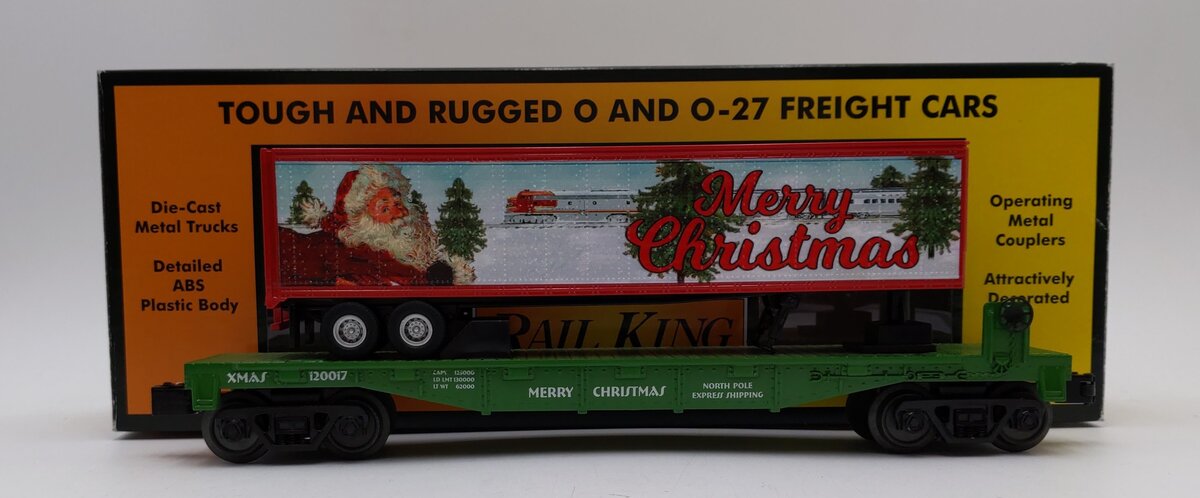 MTH 30-76687 O Christmas Flat Car with 40’ Trailer #120017 LN/Box