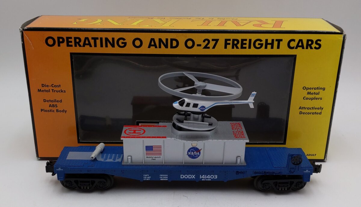 MTH 30-7940 O Gauge NASA Flatcar w/ Operating Helicopter LN/Box