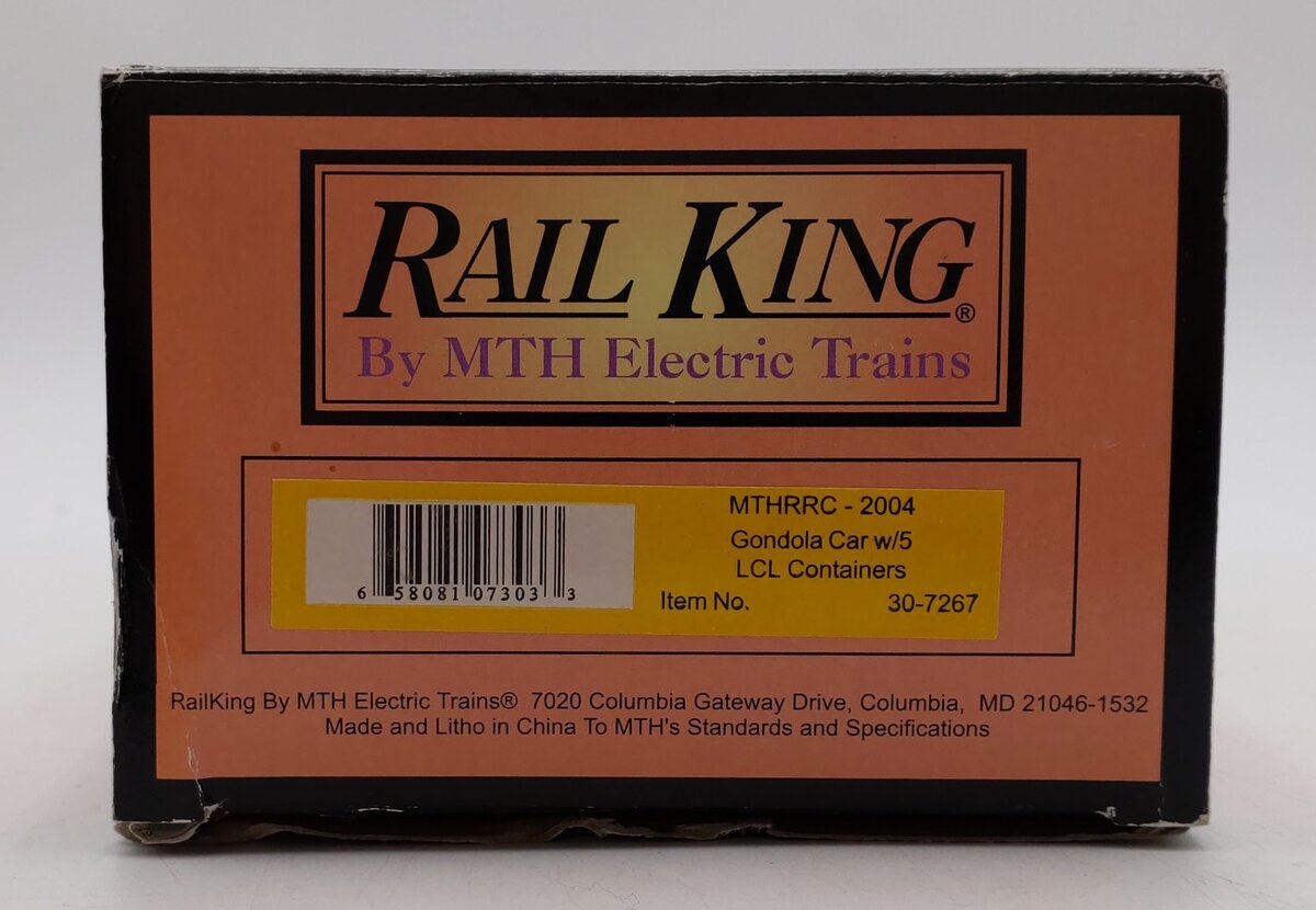 MTH 30-7267 O Gauge MTHRRC 2004 Gondola with 5 LCL Containers LN/Box
