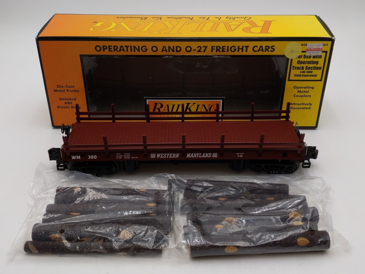 MTH 30-7648 O Gauge Western Maryland Operating Log Car w/ Logs #380 LN/Box