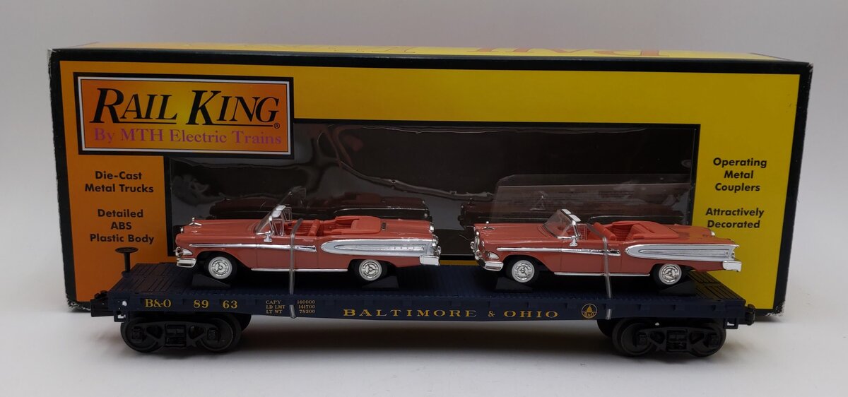 MTH 30-76498 O Baltimore & Ohio Flatcar w/‘58 Edsel Citations LN/Box