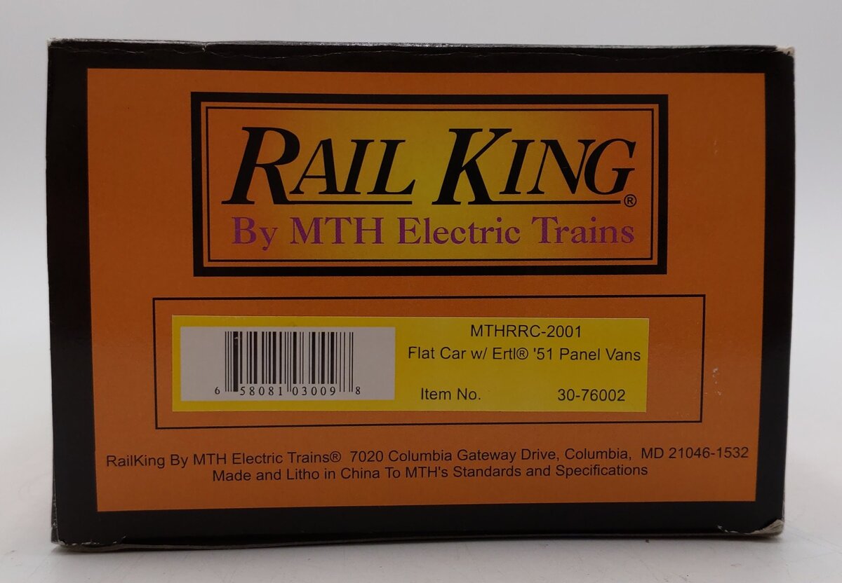 MTH 30-76002 O Gauge MTH RRC-2001 Flatcar with 2 Ertl 1951 Panel Vans LN/Box