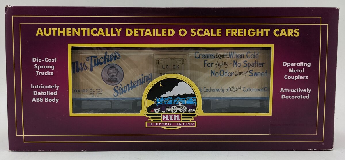 MTH 20-94423 O Gauge Mrs. Tucker's Shortening 36' Woodside Reefer Car #102 NIB