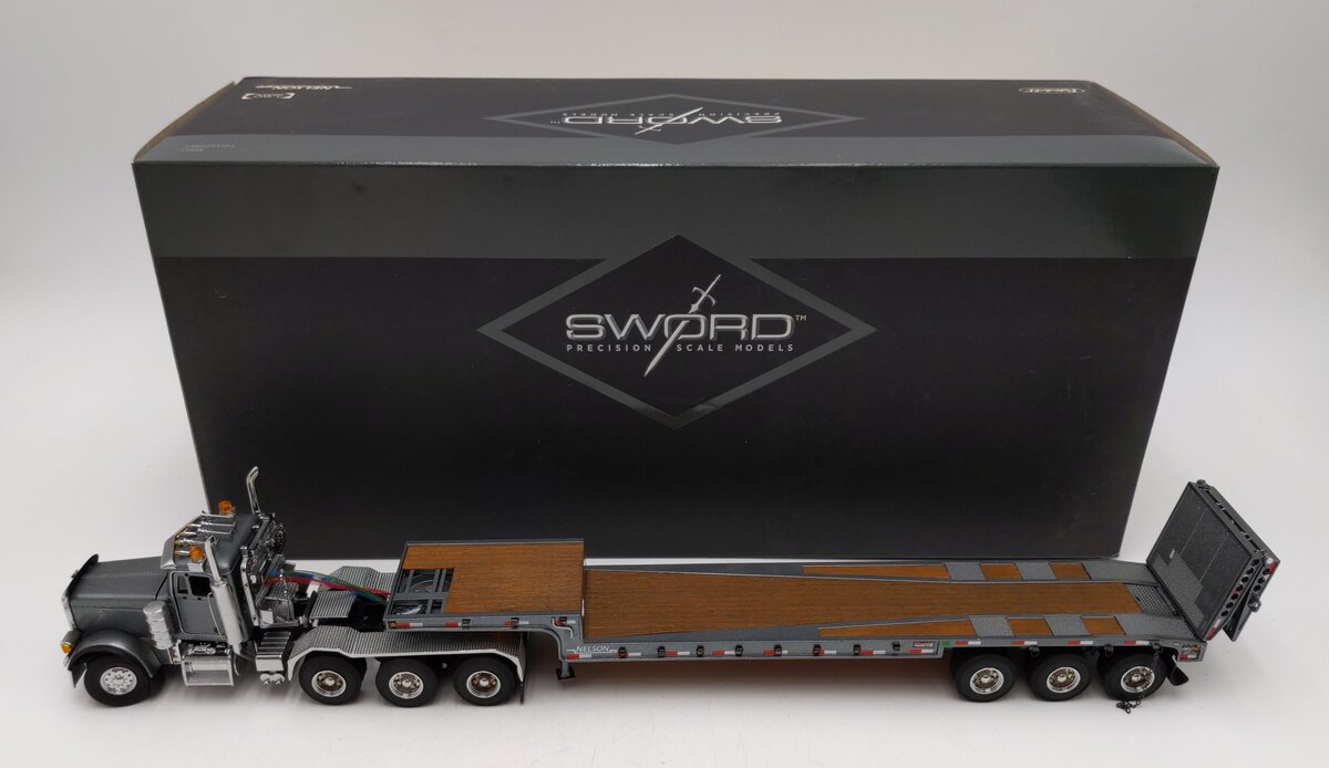 Sword Models SW2027-A Grey 379 Peterbilt Tractor with Nelson Ramp Trailer LN/Box
