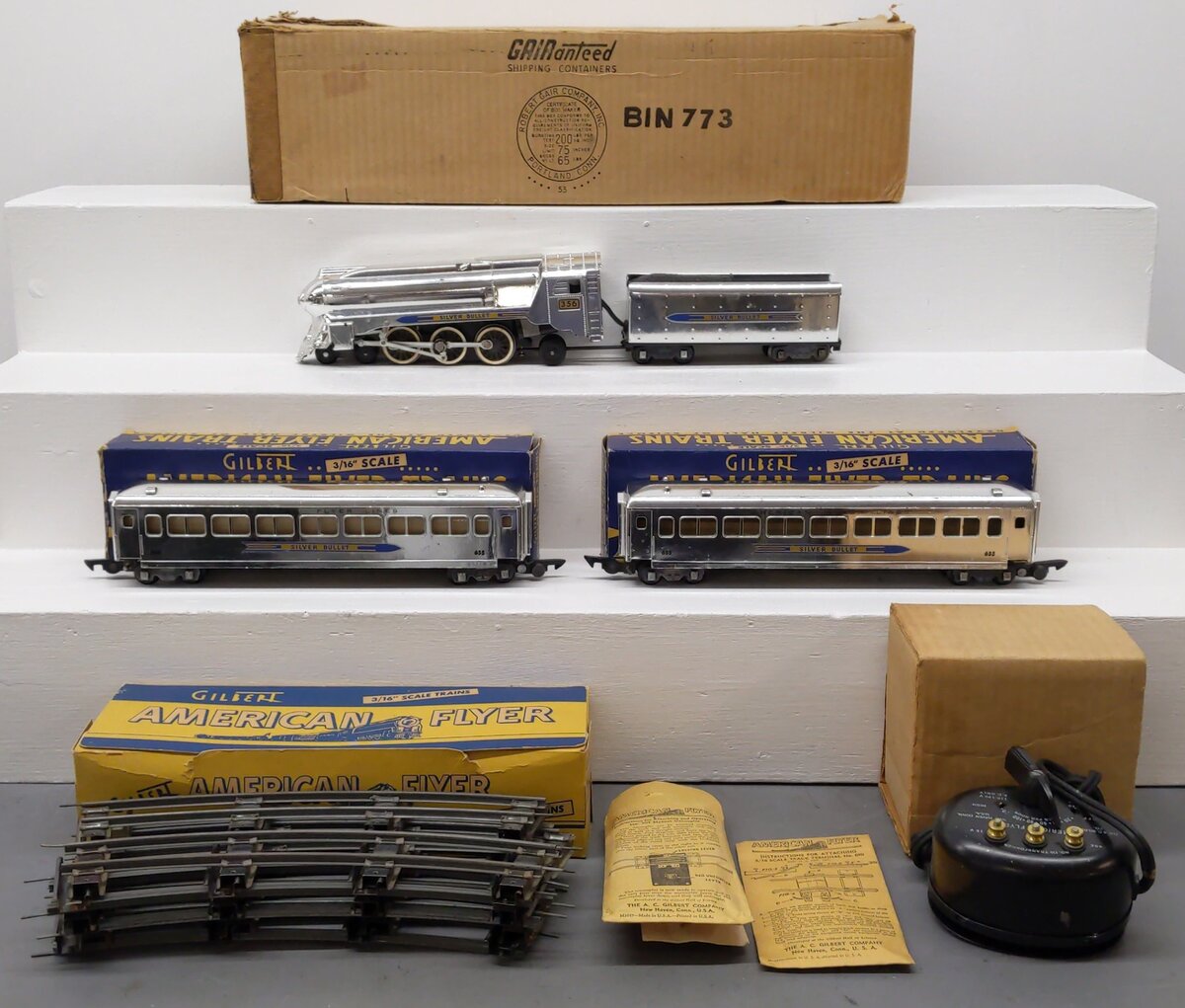 American Flyer 5306T S Vintage Silver Bullet Passenger Set VG/Box