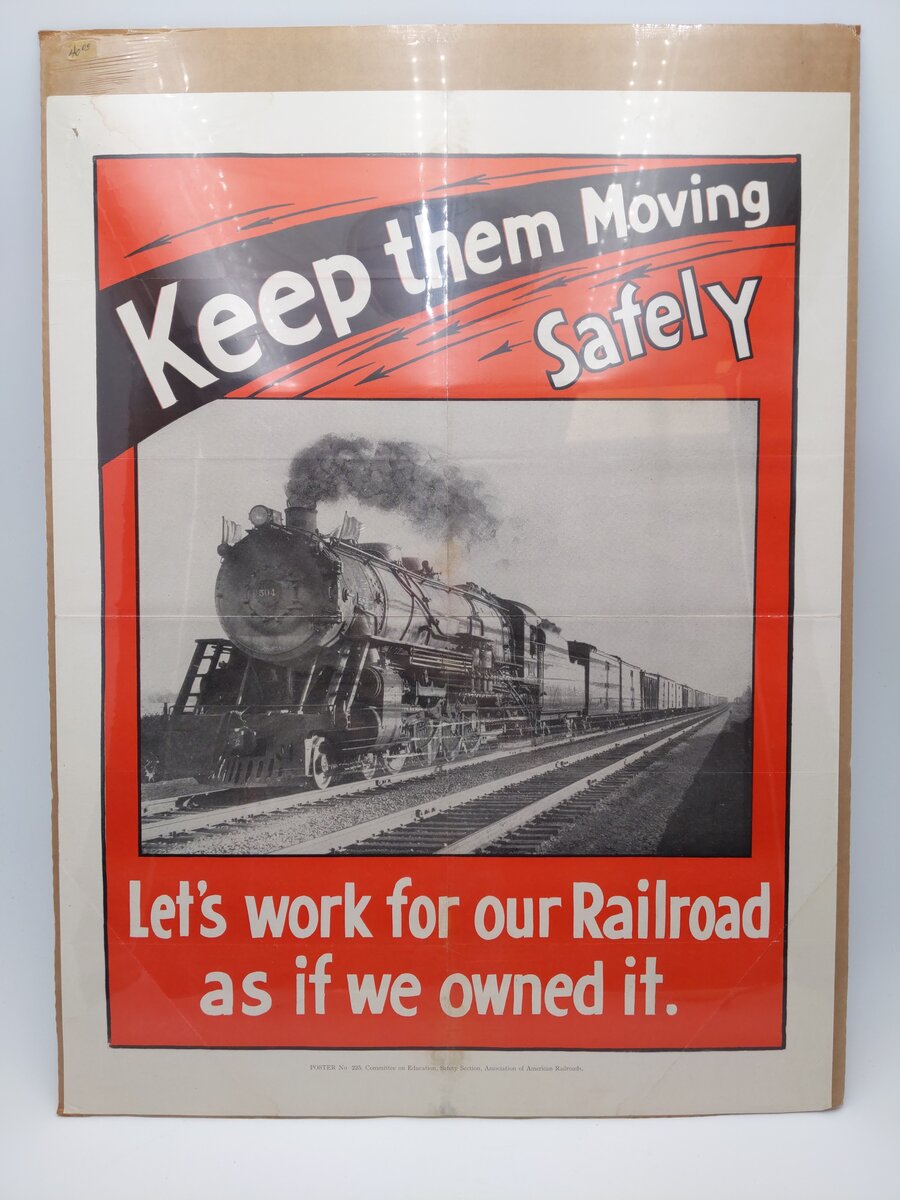 Vintage "Keep Them Moving Safely" No. 225 A.O.R.R Safety Poster (1942) VG