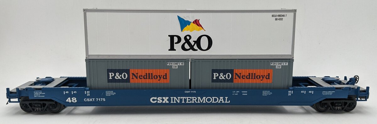 MTH 20-95061 O Scale CSX Husky Stack Car w/3 Containers #7175 EX