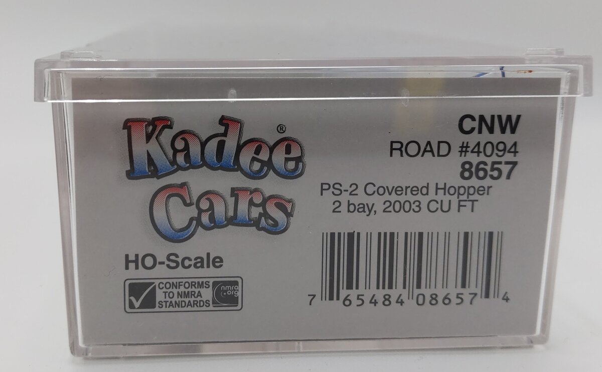 Kadee 8657 HO Scale C&NW PS-2 2-Bay Covered Hopper Car #4094 EX/Box
