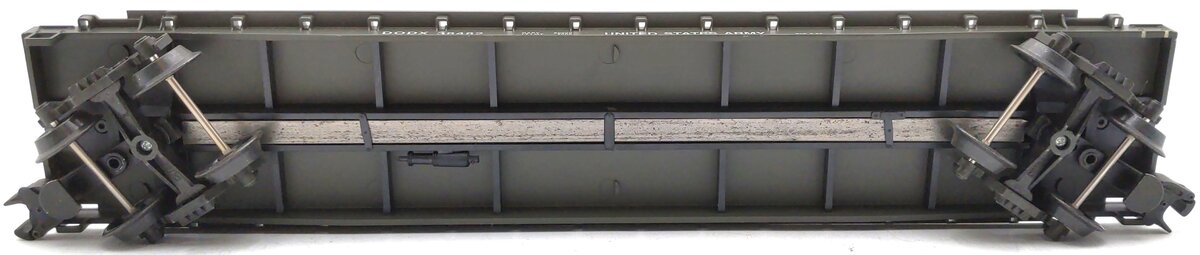 Weaver U2519LD O US Army 50' Flatcar #38482 w/Vehicles - 3 Rail LN