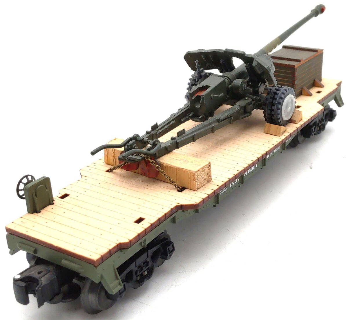 Lionel O Gauge US Army Flatcar w/USSR Artillery Gun #6424 - Custom EX