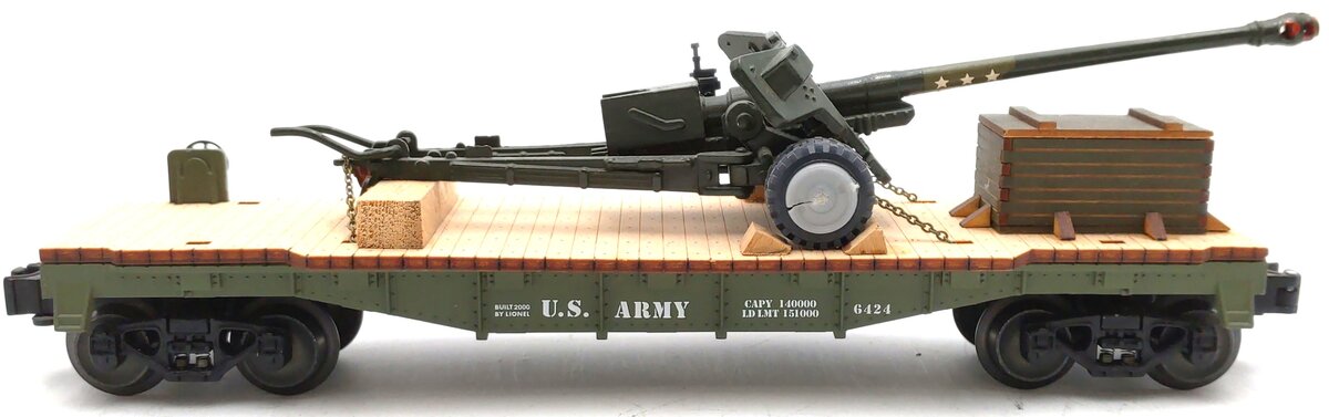 Lionel O Gauge US Army Flatcar w/USSR Artillery Gun #6424 - Custom EX