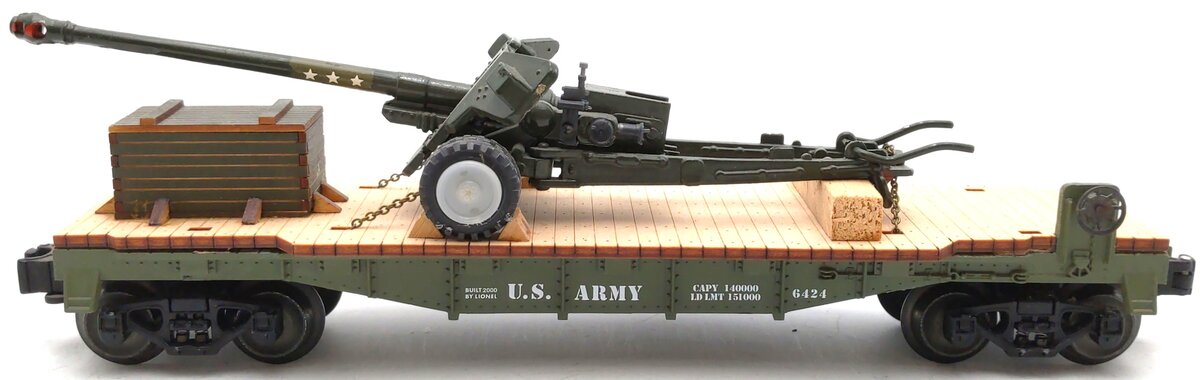 Lionel O Gauge US Army Flatcar w/USSR Artillery Gun #6424 - Custom EX