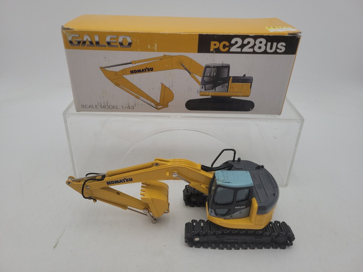 Komatsu 228US 1:43 Scale Yellow Galeo Excavator Diecast Model EX/Box