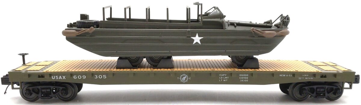 MTH 20-92215 O Scale U.S. Army Premier Flatcar w/GMC DUKW 353 LN