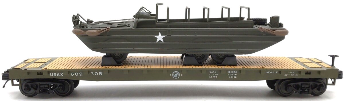 MTH 20-92215 O Scale U.S. Army Premier Flatcar w/GMC DUKW 353 LN