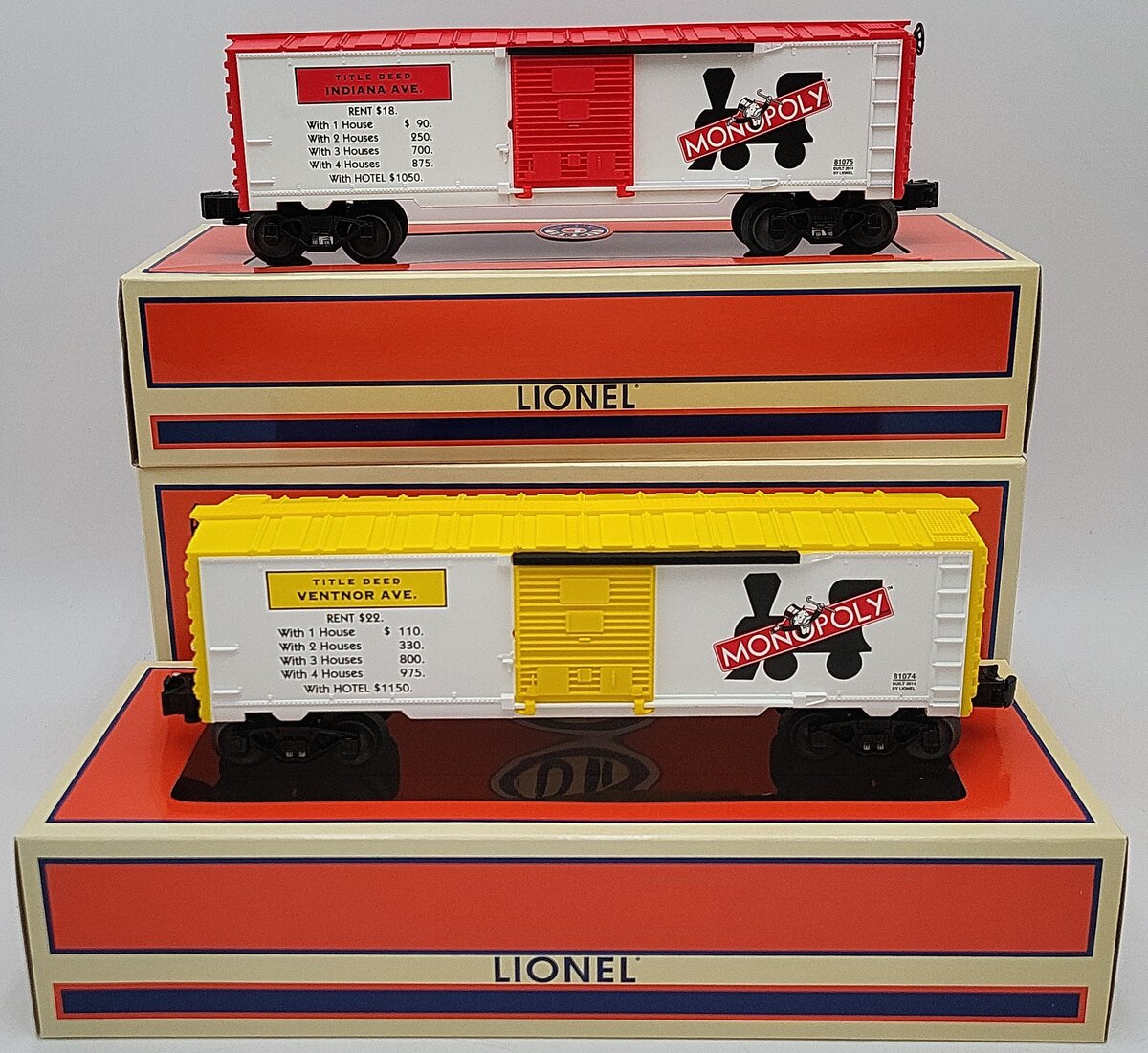 Lionel 6-81073 O Gauge Monopoly Ventor & Indiana Ave. Boxcar (Set of 2) LN/Box