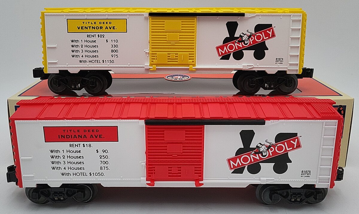 Lionel 6-81073 O Gauge Monopoly Ventor & Indiana Ave. Boxcar (Set of 2) LN/Box