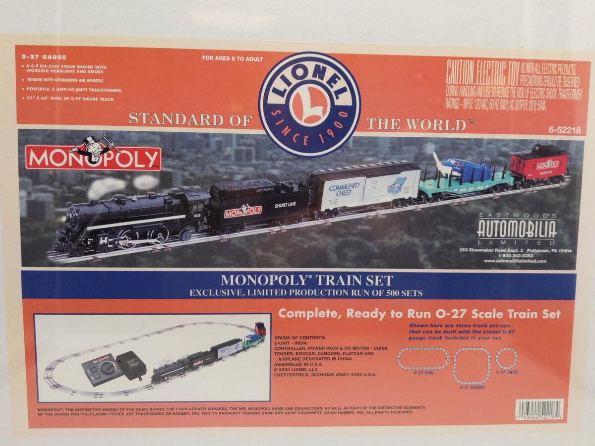 Lionel 6-52218 Monopoly 4-4-2 O Gauge Steam Freight Train Set MT/Box