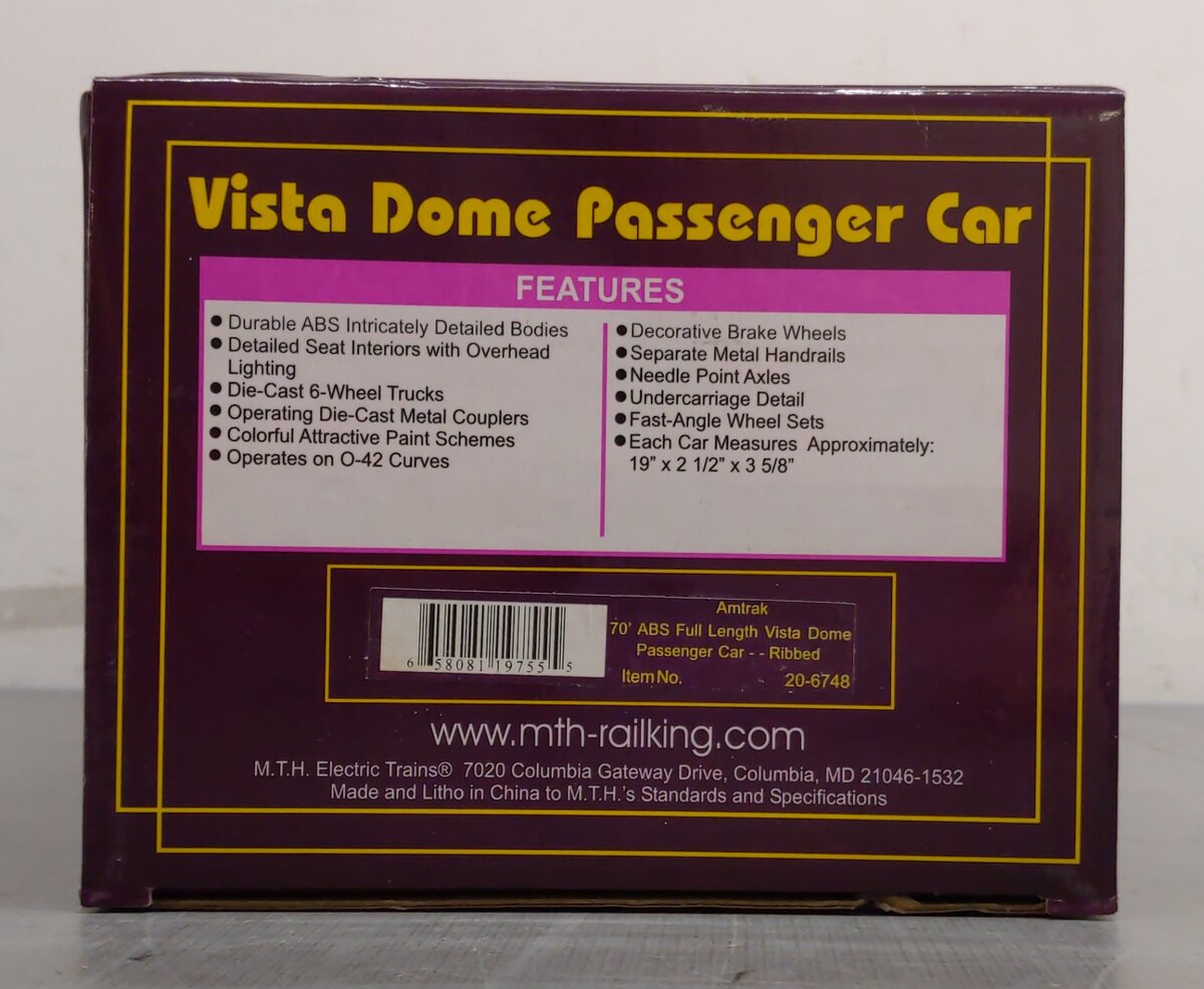 MTH 20-6748 O Gauge Amtrak "Mount Mitchell" Vista Dome Car/Box