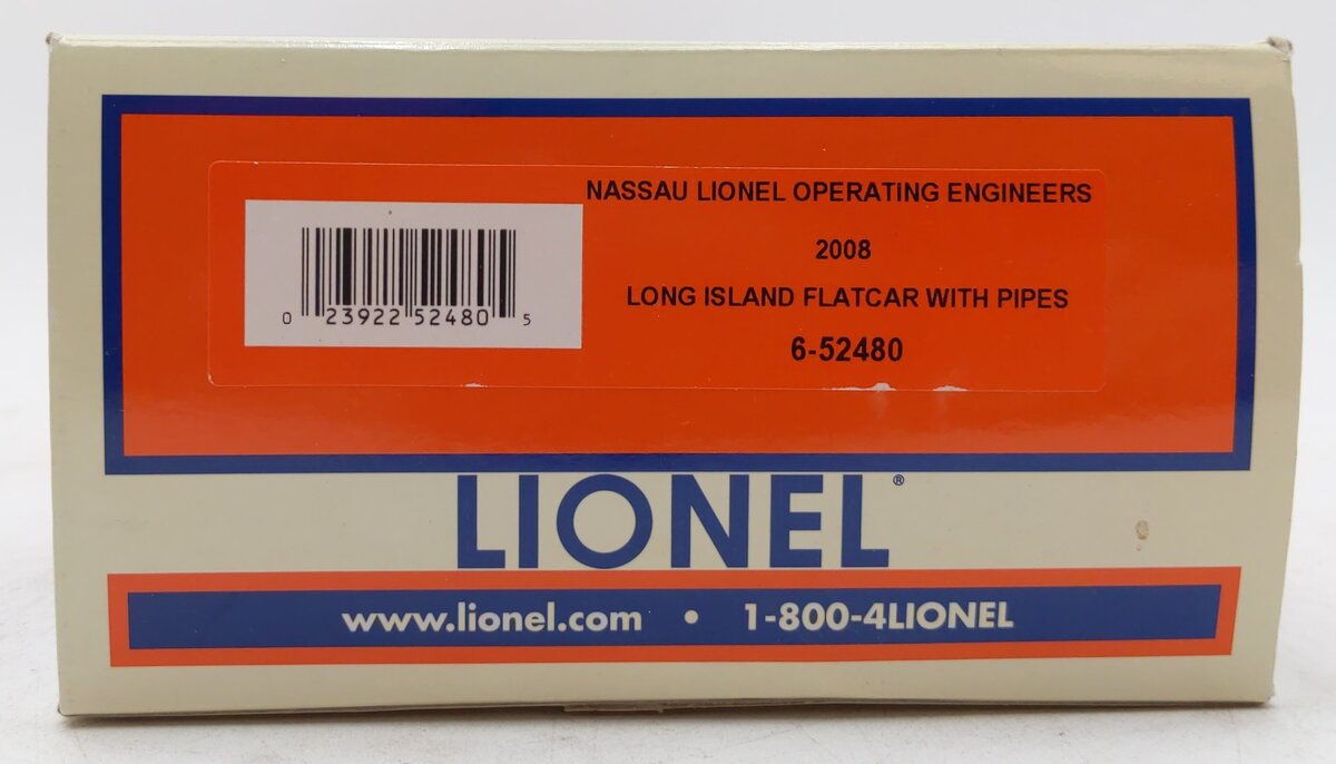 Lionel 6-52480 O Gauge NLOE 2008 Long Island Flatcar w/Pipes NIB