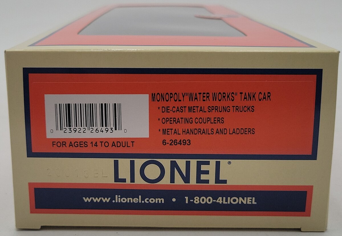 Lionel 6-26493 O Gauge Monopoly Water Works Tank Car NIB