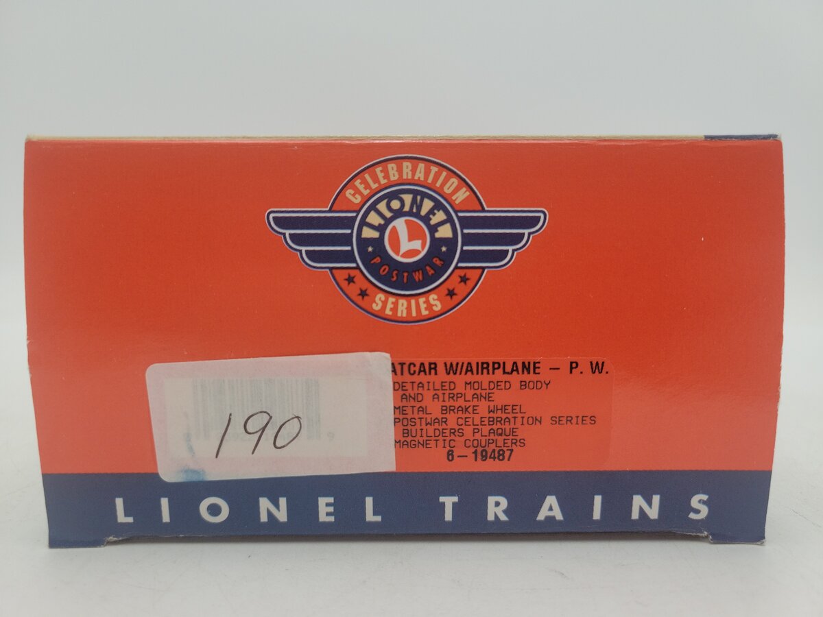 Lionel 6-19487 O Gauge PWC Flatcar w/ Yellow & Black Airplane EX/Box