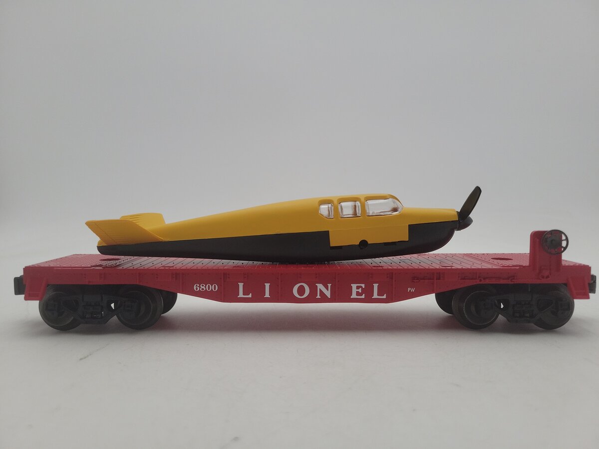 Lionel 6-19487 O Gauge PWC Flatcar w/ Yellow & Black Airplane EX/Box