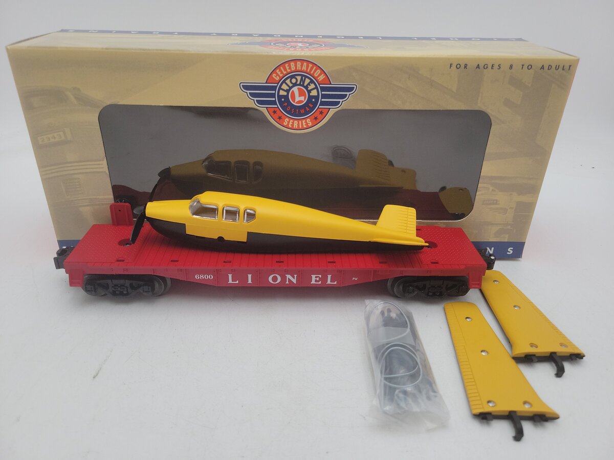 Lionel 6-19487 O Gauge PWC Flatcar w/ Yellow & Black Airplane EX/Box