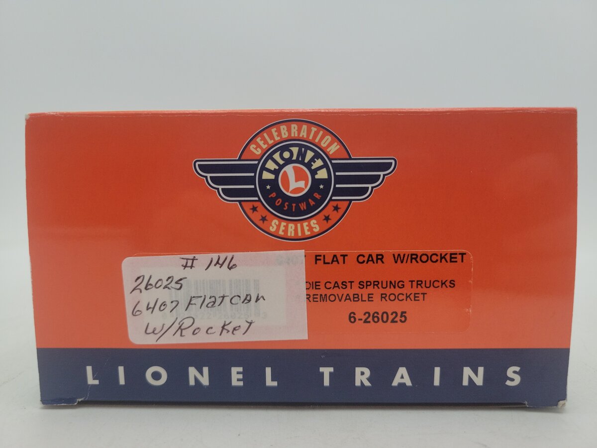 Lionel 6-26025 O Gauge PWC Lionel Flat Car With Rocket PWC EX/Box
