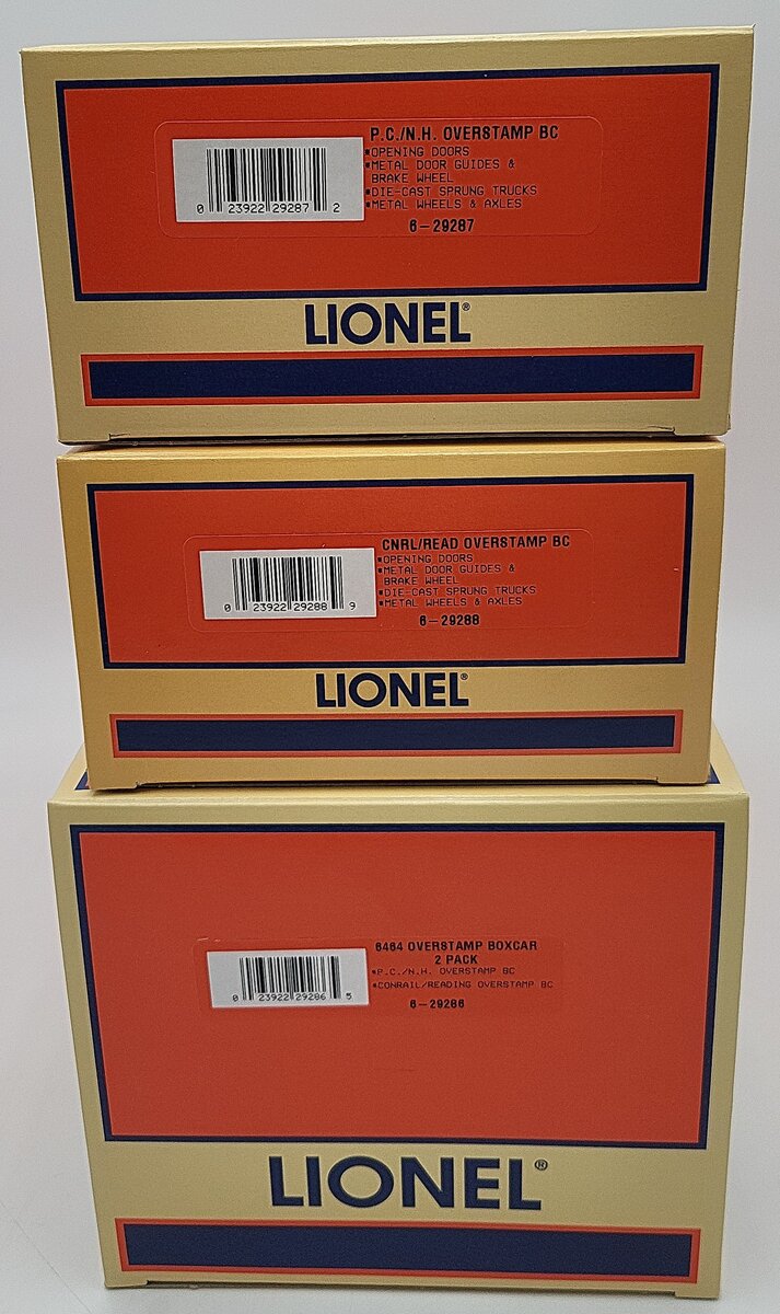 Lionel 6-29286 O Gauge Overstamped Conrail/Reading & PC/NH 2-Car Boxcar Set LN/Box