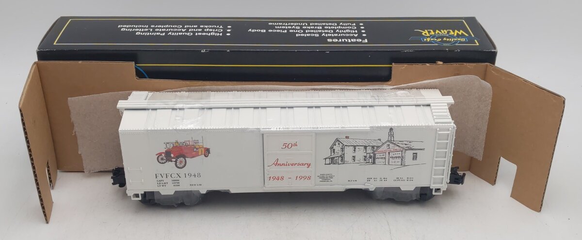 Weaver 184 O Gauge Freeburg Vol. Fire Co. Steel Side Boxcar - 3 Rail NIB